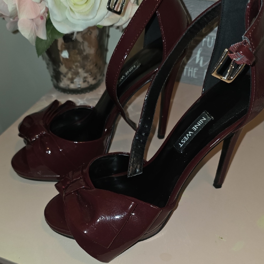 Nine West Dark Red Peep-Toe Heels